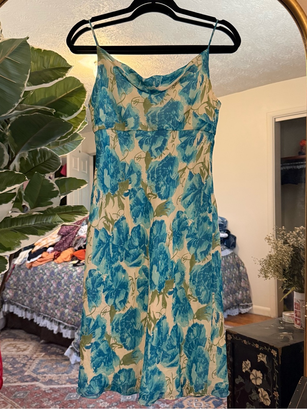 Vintage Ann Taylor 90s blue floral mini dress